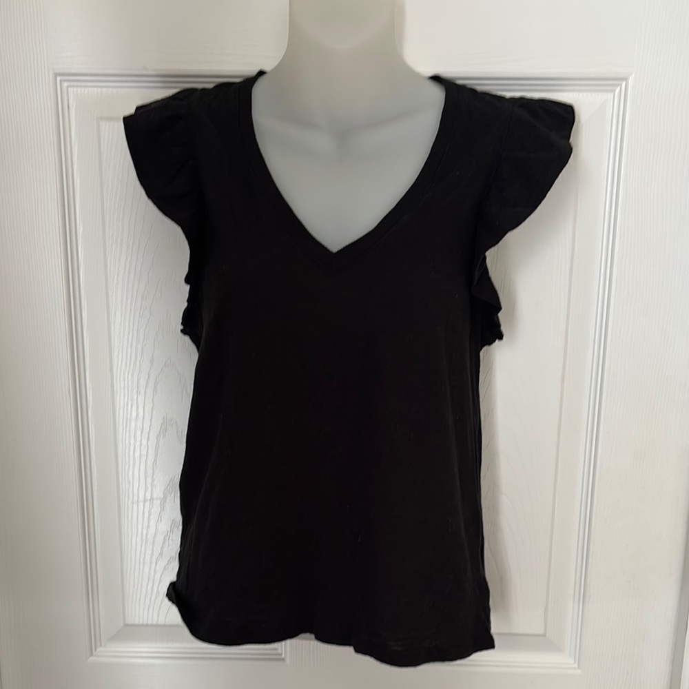 Express Black Ruffled Blouse with V-Neckline